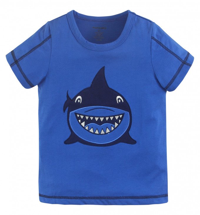 Фото - красивая синяя футболка Веселая акула для мальчика цена 185 грн. за штуку - Леопольд