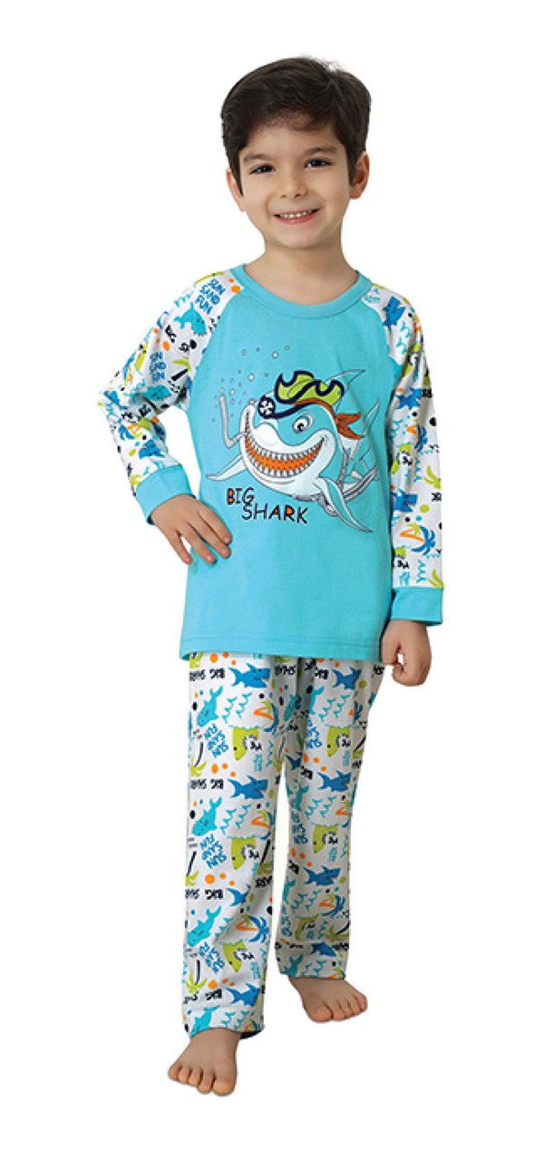 Фото - яркая бирюзовая пижама с акулой для мальчика цена 275 грн. за комплект - Леопольд