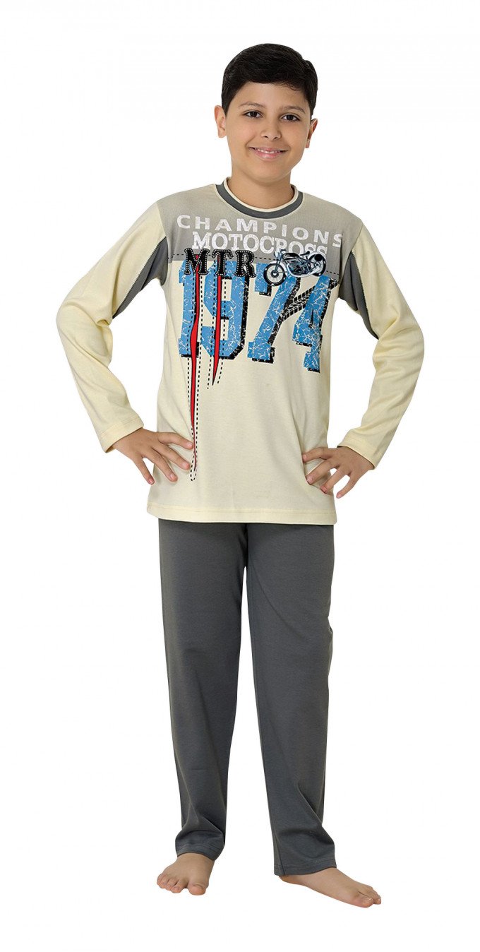 Фото - кремовая с серым пижама для мальчика цена 360 грн. за комплект - Леопольд