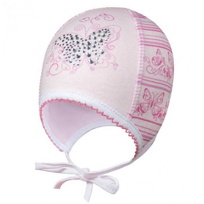 Фото - нежно-розовая шапочка на завязках Бабочка для малышки цена 120 грн. за штуку - Леопольд