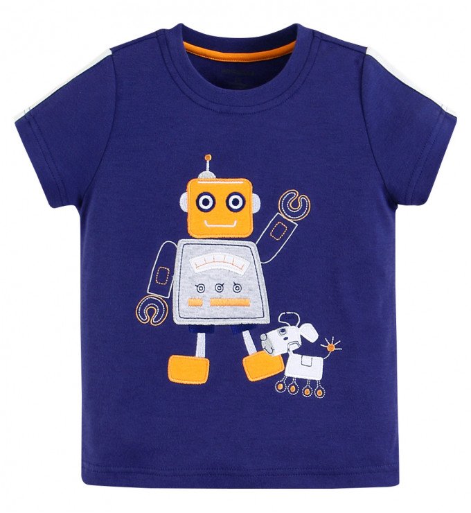 Фото - синяя футболочка с роботом для мальчика цена 190 грн. за штуку - Леопольд