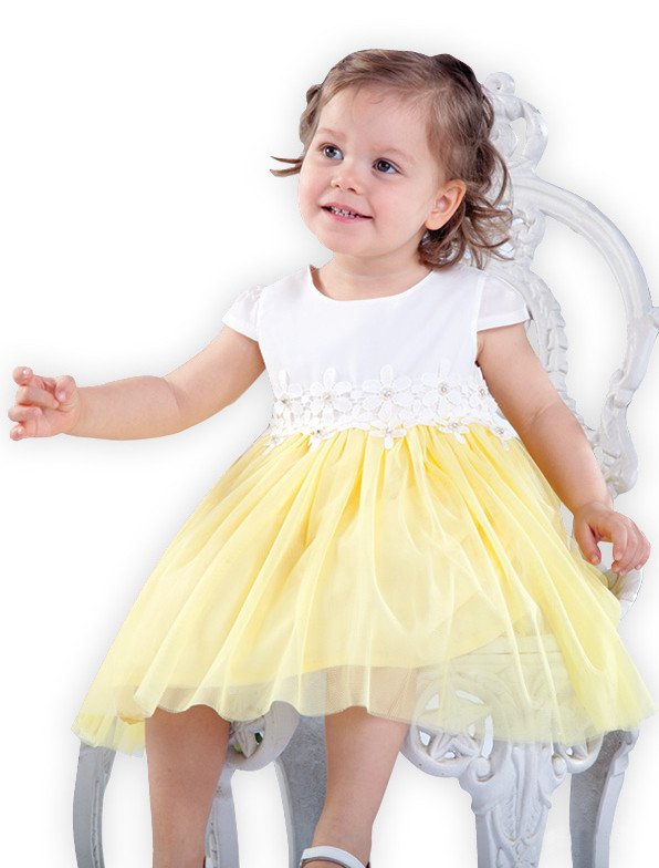 Фото - очаровательное платье с белым верхом и желтой фатиновой юбочкой цена 455 грн. за штуку - Леопольд
