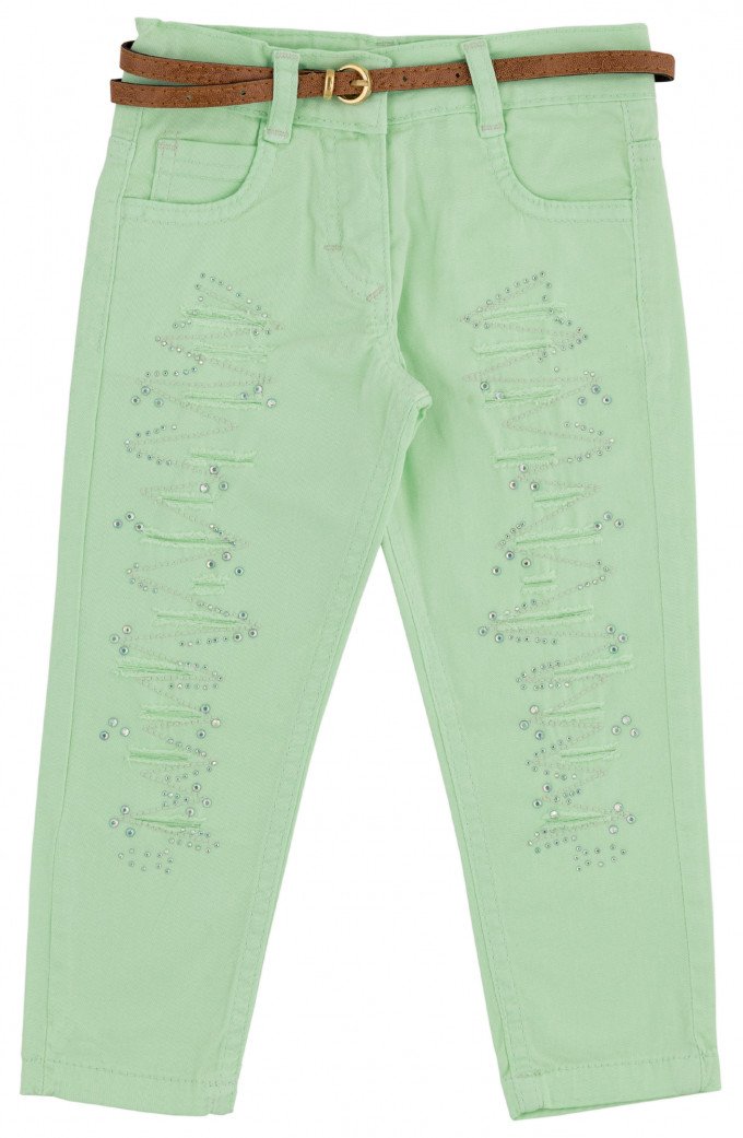 Фото - укороченные светло-зеленые джинсы для девочки цена 265 грн. за штуку - Леопольд