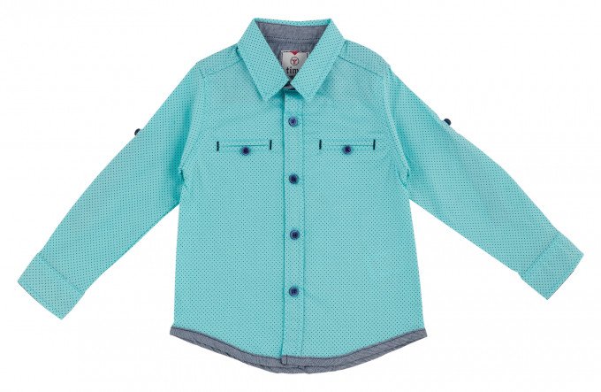 Фото - светло-бирюзовая в темно-синий горошек рубашечка для мальчика цена 275 грн. за штуку - Леопольд