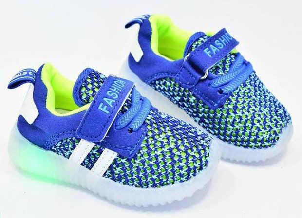 Фото - салатово-синие кроссовки с подсветкой для мальчика цена 229 грн. за пару - Леопольд