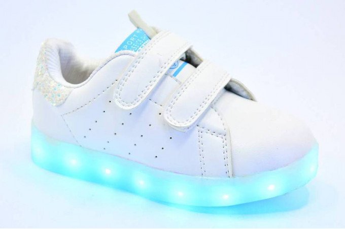 Фото - белые кроссовки с подсветкой унисекс цена 579 грн. за пару - Леопольд