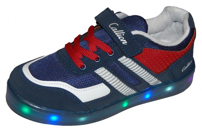 Фото - темно-синие с красным кроссовки с подсветкой унисекс цена 555 грн. за пару - Леопольд