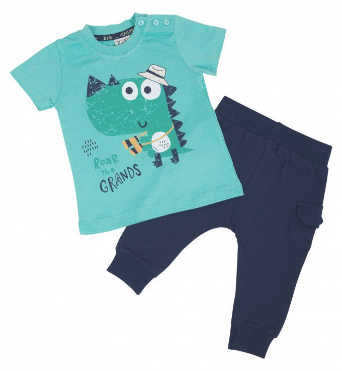 Фото - комплект из зеленой футболки и темно-синих штанов для мальчика цена 245 грн. за комплект - Леопольд