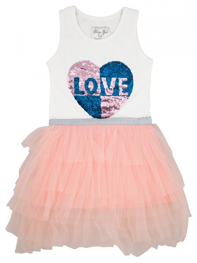 Фото - модное платье с двухсторонним сердечком из пайеток для девочки цена 325 грн. за штуку - Леопольд