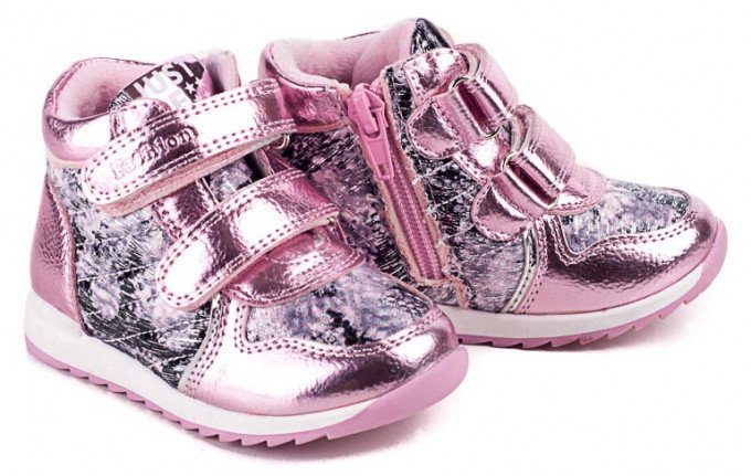 Фото - блестящие розовые демисезонные ботинки для девочки цена 415 грн. за пару - Леопольд
