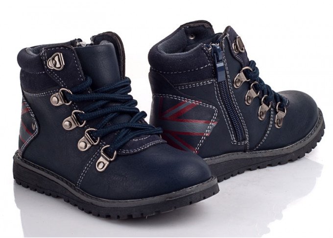 Фото - модные темно-синие демисезонные ботиночки для мальчика цена 335 грн. за пару - Леопольд