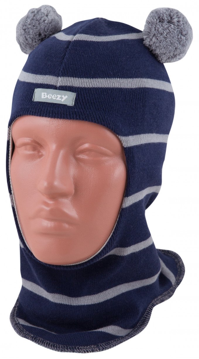 Фото - темно-синяя в серую полосочку осенняя шапка-шлем для мальчика цена 295 грн. за штуку - Леопольд