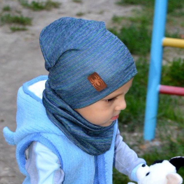 Фото - красивая разноцветная шапочка с шарфиком для мальчика цена 170 грн. за комплект - Леопольд
