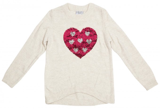 Фото - мягкий песочный свитерок с двухсторонним сердечком для девочки цена 315 грн. за штуку - Леопольд