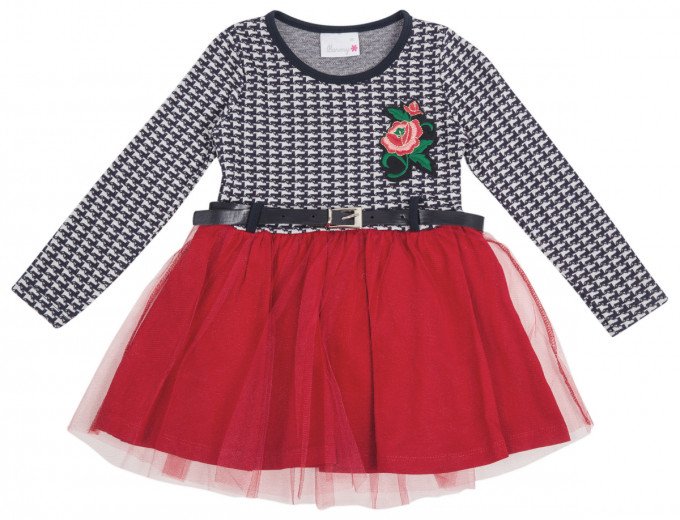 Фото - короткое платье с красной фатиновой юбочкой для девочки цена 310 грн. за штуку - Леопольд