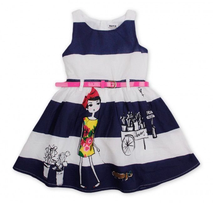 Фото - синє з білим модне плаття для дівчинки ціна 245 грн. за штуку - Леопольд