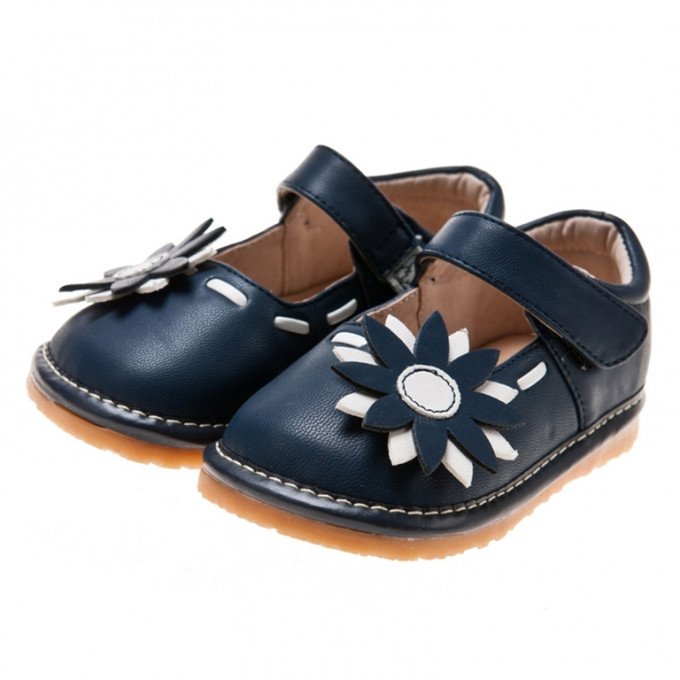 Фото - темно-сині туфельки з ромашкою для дівчинки ціна 395 грн. за пару - Леопольд