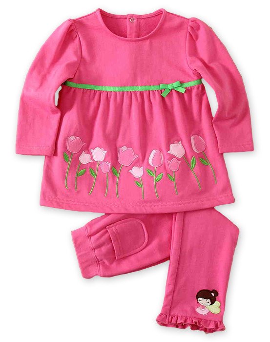 Фото - модный теплый розовый комплект Тюльпаны для девочки цена 315 грн. за комплект - Леопольд