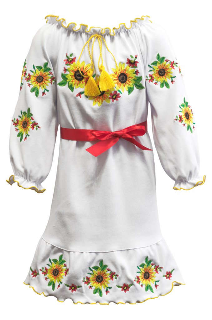 Фото - біла сукня Соняшники для дівчинки ціна 335 грн. за штуку - Леопольд