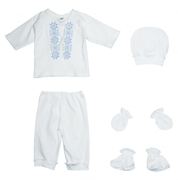 Фото - украинский комплект для мальчика с нежно-голубой вышивкой цена 215 грн. за комплект - Леопольд