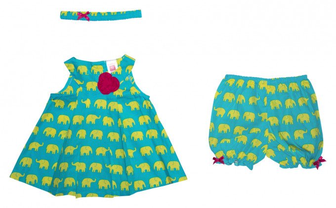 Фото - зелений комплект Жовті слоники для дівчинки ціна 375 грн. за комплект - Леопольд
