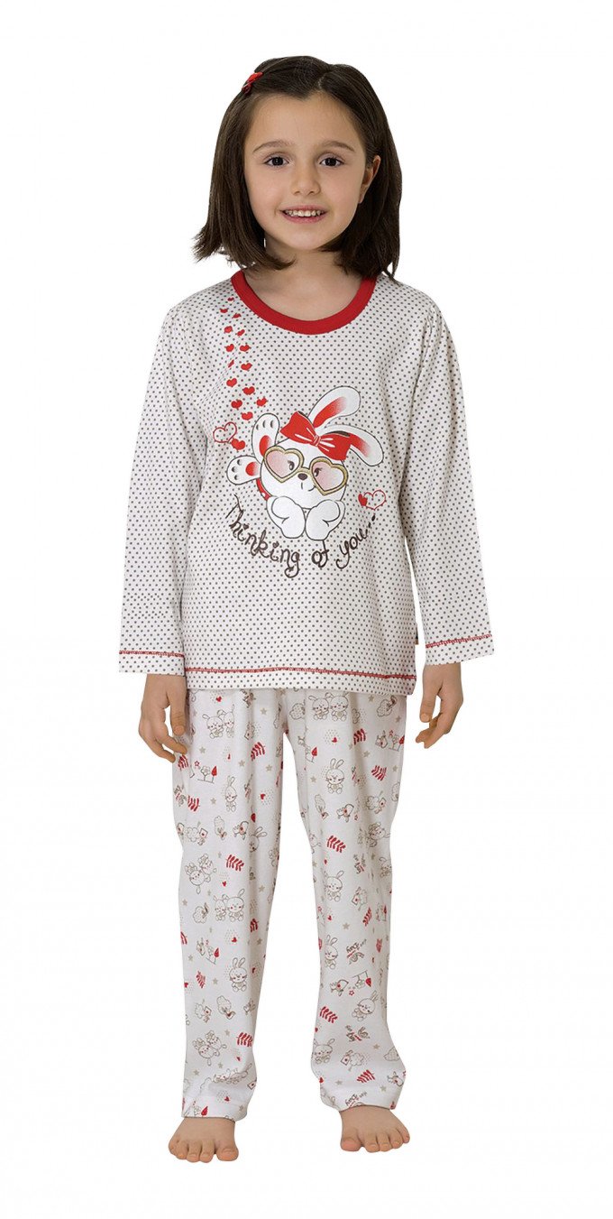 Фото - піжамка Зайчик з кофтиною в горошок для дівчинки ціна 275 грн. за комплект - Леопольд