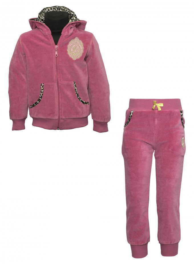 Фото - стильний комплект рожевого кольору з велюру для дівчинки ціна 505 грн. за комплект - Леопольд