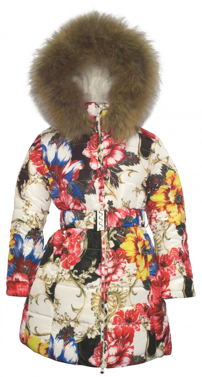Фото - яркое зимнее пальто Цветы от KIKO цена 2710 грн. за штуку - Леопольд