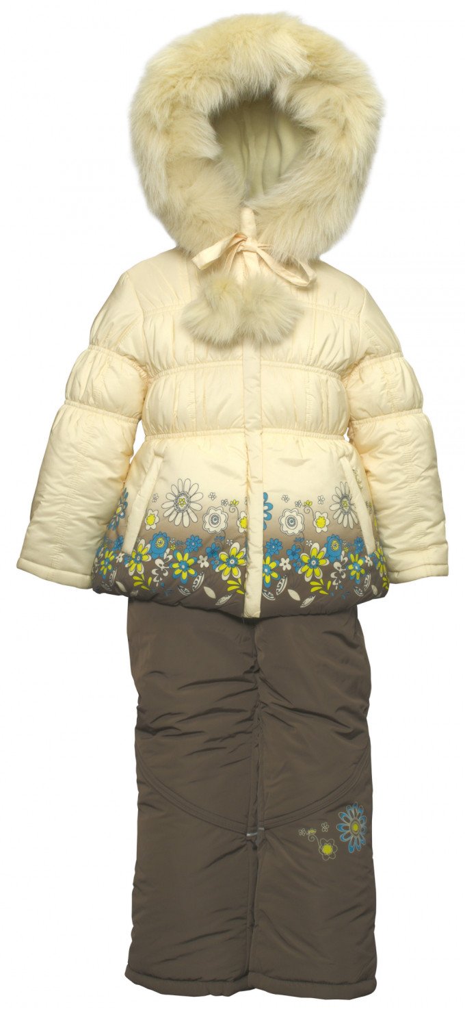 Фото - коричнево-кремовий зимовий комбінезон для дівчинки ціна 2468 грн. за комплект - Леопольд