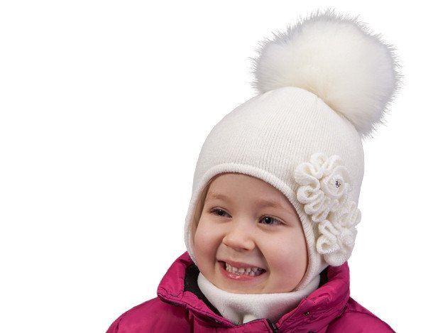 Фото - зимова шапочка прикрашена квітами для дівчинки ціна 225 грн. за штуку - Леопольд