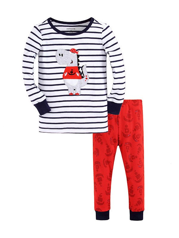 Фото - піжамка Діно-моряк зі смугастою кофтинкою для хлопчика ціна 299 грн. за комплект - Леопольд