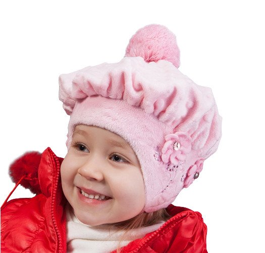 Фото - чарівна зимова шапочка-берет із вушками для дівчинки ціна 245 грн. за штуку - Леопольд