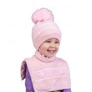 Картинка, нежный зимний комплект из манишки и шапочки для девочки