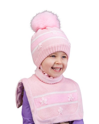 Фото - ніжний зимовий комплект з манішки та шапочки для дівчинки ціна 465 грн. за комплект - Леопольд