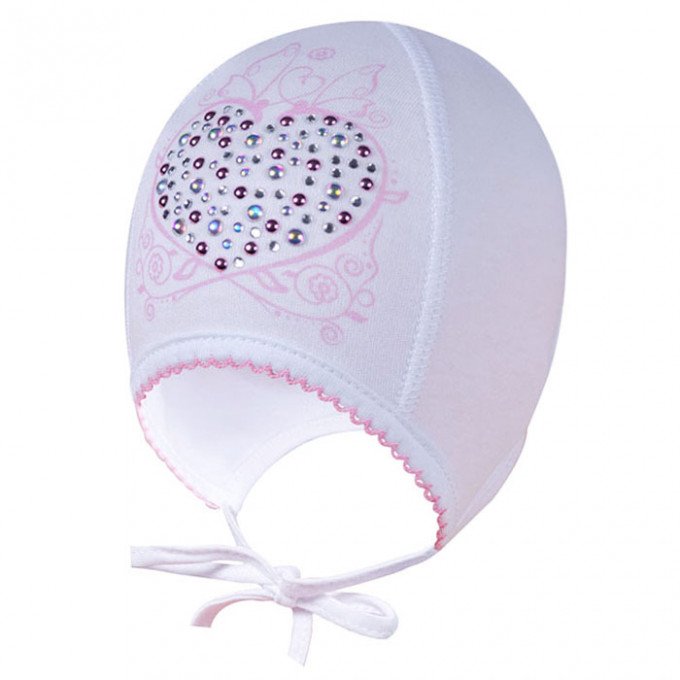 Фото - біла трикотажна шапочка з серцем для малюка ціна 120 грн. за штуку - Леопольд