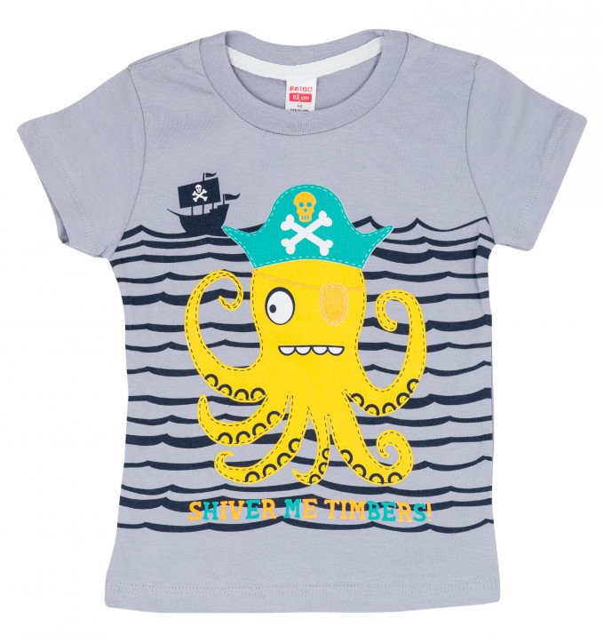 Фото - футболочка сірого кольору Восьминіжка-пірат для хлопчика ціна 105 грн. за штуку - Леопольд
