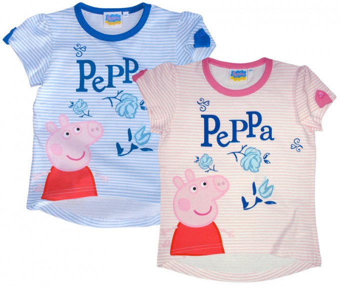 Фото - смугаста футболочка зі Свинкою Пеппою для дівчинки ціна 155 грн. за штуку - Леопольд