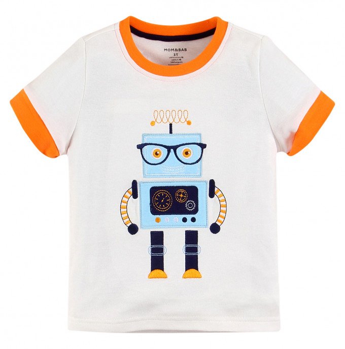 Фото - молочного кольору футболка Робот для хлопчика ціна 190 грн. за штуку - Леопольд