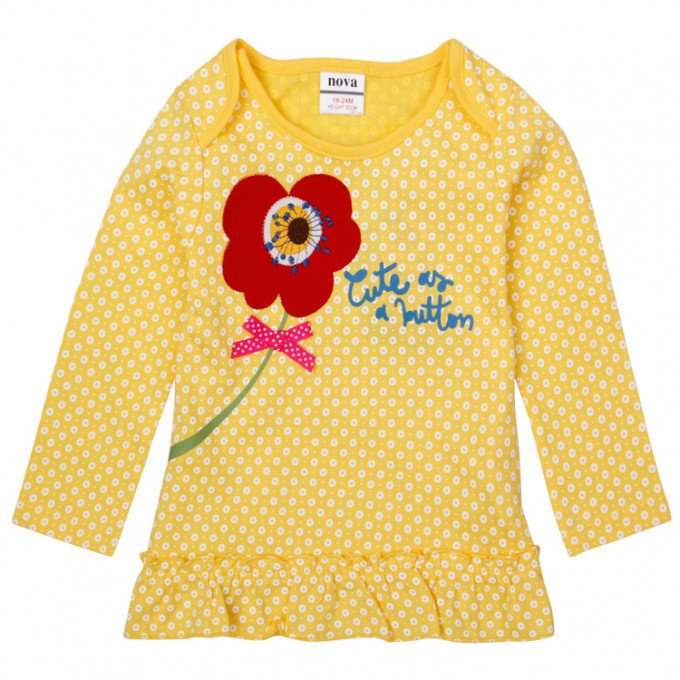 Фото - красива жовта кофточка з червоною квіточкою для дівчинки ціна 165 грн. за штуку - Леопольд