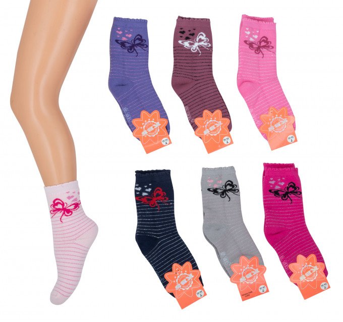 Фото - теплі шкарпетки KBS з метеликами для дівчинки ціна 33 грн. за пару - Леопольд