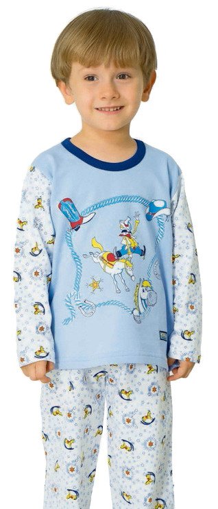Фото - теплая пижама голубого цвета Ковбой для мальчика цена 335 грн. за комплект - Леопольд