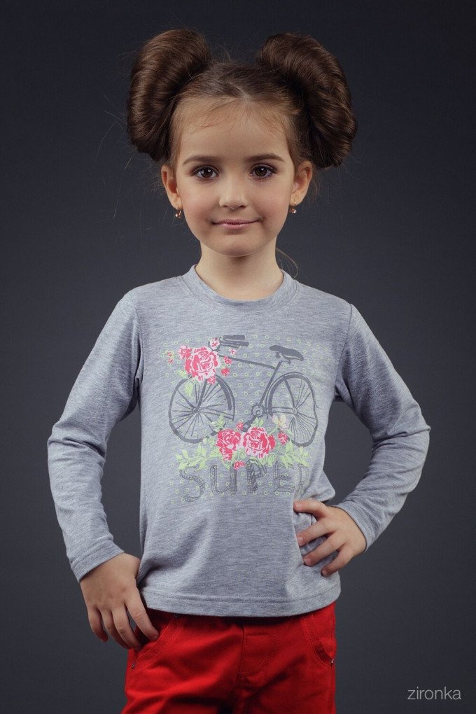 Фото - сірого кольору кофточка з велосипедом для дівчинки ціна 165 грн. за штуку - Леопольд