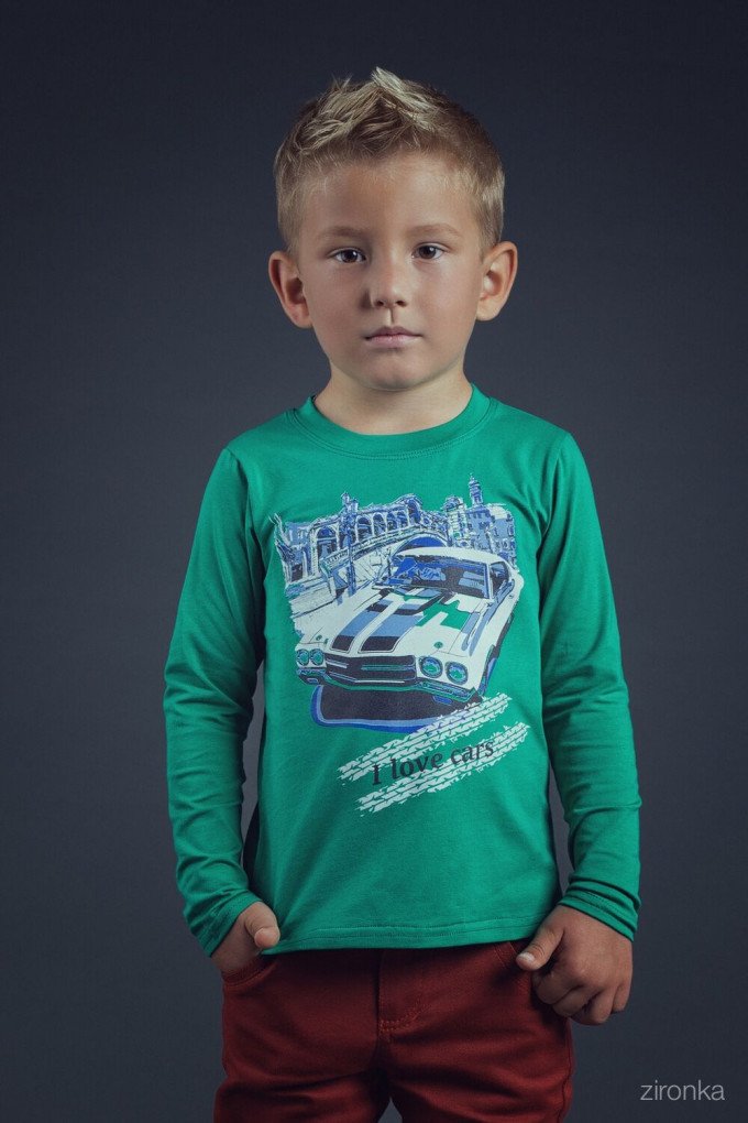 Фото - зелений реглан для хлопчика з машинкою ціна 165 грн. за штуку - Леопольд