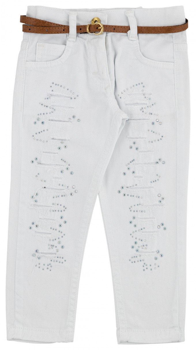 Фото - білі рвані джинси прикрашені стразами ціна 265 грн. за штуку - Леопольд