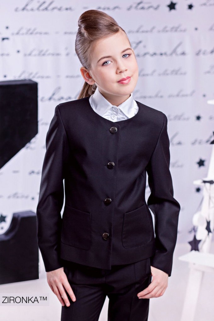 Фото - піджачок чорного кольору без коміра для дівчинки ціна 535 грн. за штуку - Леопольд