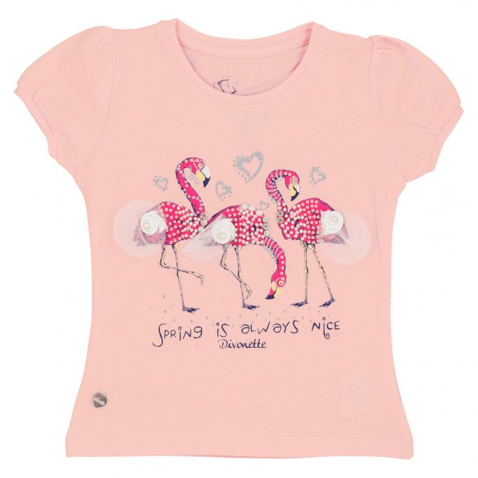 Фото - ніжно-рожева футболочка Фламінго для дівчинки ціна 145 грн. за штуку - Леопольд