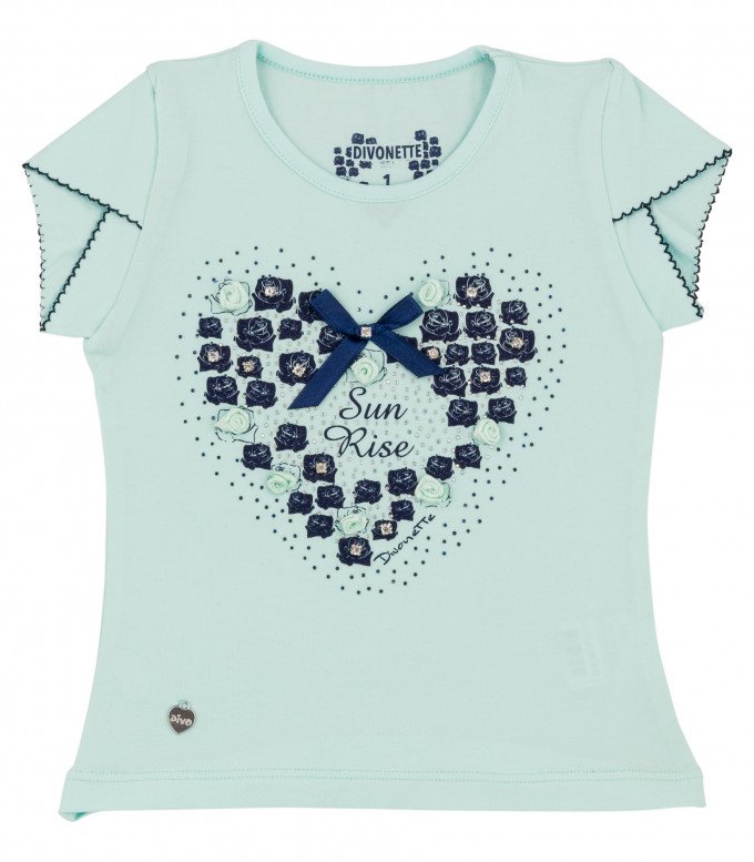Фото - нежно-бирюзовая очаровательная футболочка для девочки цена 145 грн. за штуку - Леопольд