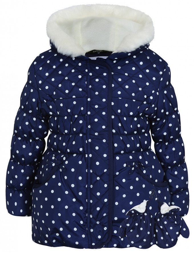 Фото - темно-синя в білий горох курточка з рукавичками для дівчинки ціна 635 грн. за штуку - Леопольд