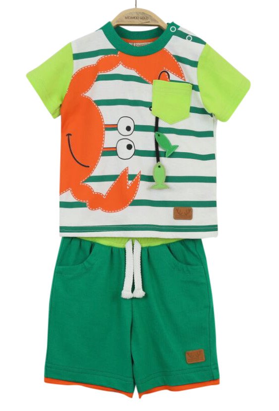 Фото - зелений літній костюм із крабом для хлопчика ціна 185 грн. за комплект - Леопольд