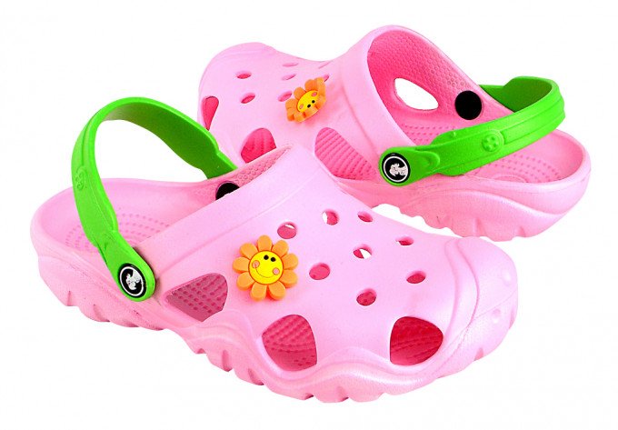 Фото - рожеві крокси з метеликом для дівчинки ціна 85 грн. за пару - Леопольд